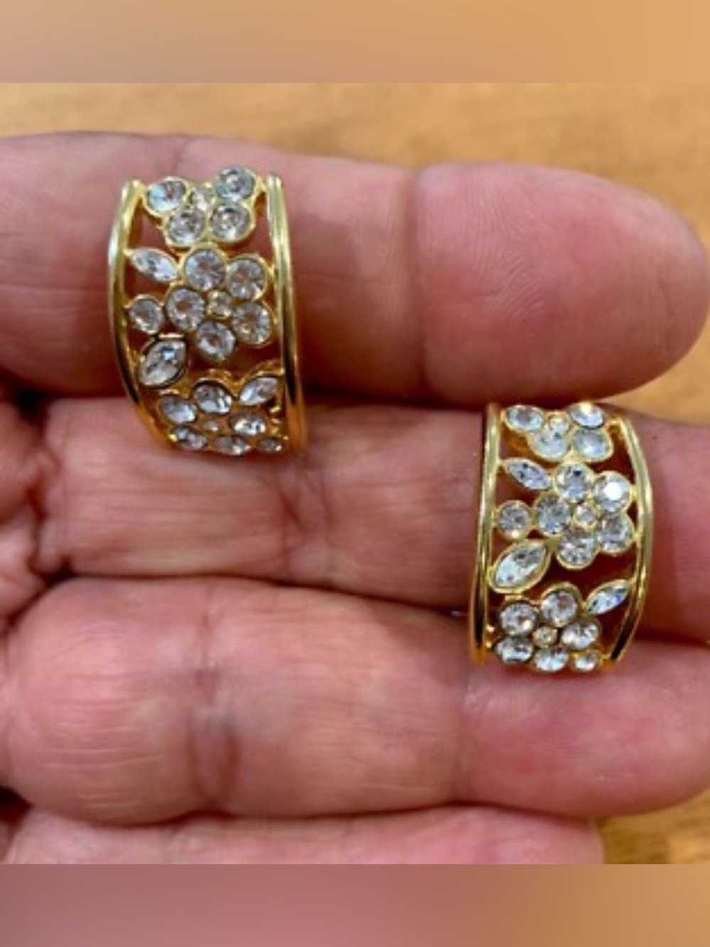 Gold Crystal Floral clip earrings